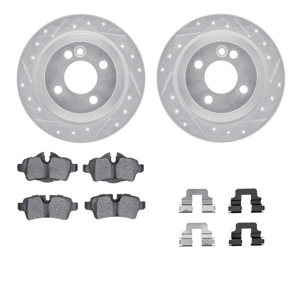 Dynamic Friction Co 7612-32002, Rotors-Drilled, Slotted-Silver w/ 5000 Euro Ceramic Brake Pads incl. Hardware, Zinc Coat 7612-32002